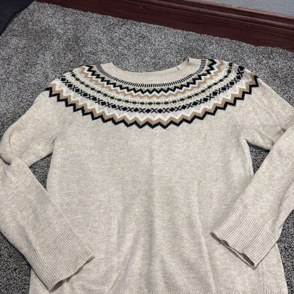 Fair Isle Patterned Beige Sweater
